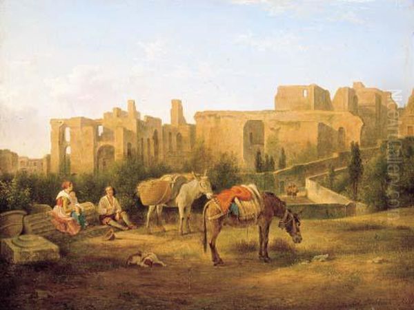 Figures Resting Before Ruins - view 1