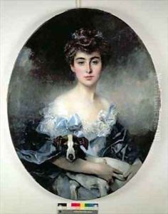 Young Woman with a Dog by Francois Flameng