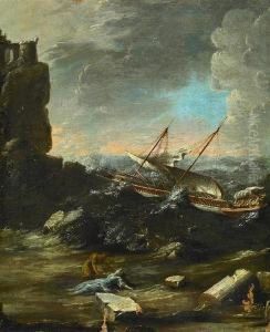 A Shipwreck On A Rocky Coast by Antonia Tempesta