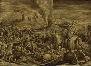 A Cavalry Battle Before A Walled Hilltop Town by Antonia Tempesta