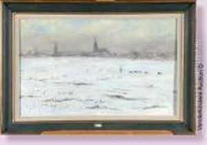 Berger Et Son Troupeau Dans Un Paysage Enneige