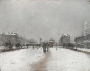 Une Rue De Paris Enneigee