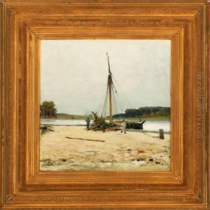 A Dutchcoastal Scene With Fishermen At Their Boats