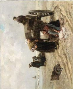 Fisherwomen On The Beach by Johan Mari Ten Kate