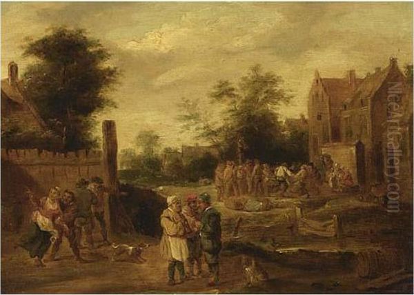 Figures Feasting In A Village - view 1
