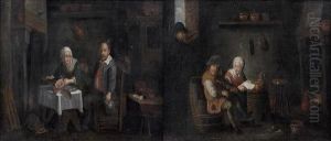 Couple De Paysans Attables Devant Une Cheminee by David The Younger Teniers