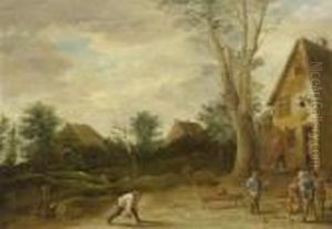 Village Scene With Skittles Players by David The Younger Teniers