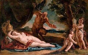 Jupiter gazing upon a sleeping Antiope, with attendant putti by Francesco Fontebasso