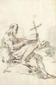 Saint Jerome seated in profile to the right