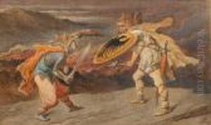 Warriors In Combat by John Tenniel