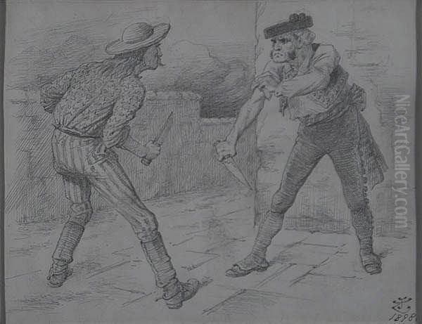 U. S. And Spain As Two Men Confronting Each Other With Knives. - view 1