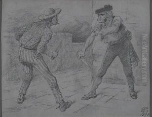 U. S. And Spain As Two Men Confronting Each Other With Knives. by John Tenniel