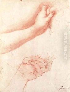 Two studies of a left hand holding a cloth by Francesco Furini