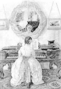 Practicing her Lesson 1859 by Charles Farrer