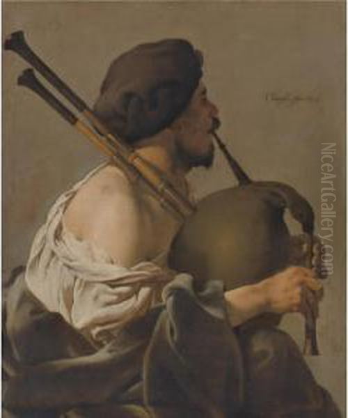 Bagpipe Player In Profile - view 1
