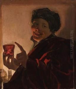 A Boy Holding A Roemer Of Wine By Candlelight by Hendrick Terbrugghen