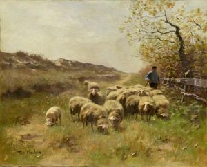 A Shepherd With Sheep by Francois Pieter ter Meulen