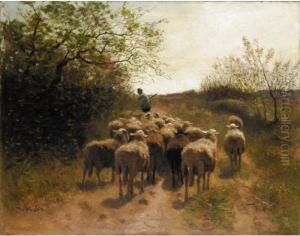 A Shepherd And His Flock by Francois Pieter ter Meulen