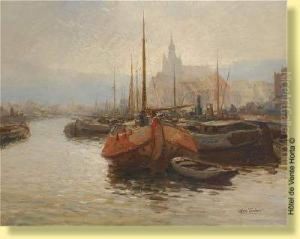 Coucher De Soleil Sur Un Port Avec Barques by Kees Terlouw