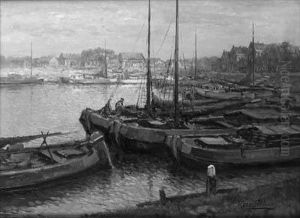 Moored Vessels In A Harbour by Kees Terlouw