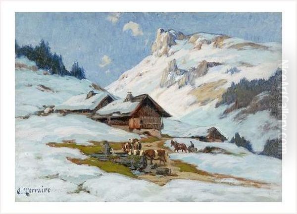 Troupeau En Montagne Sous La Neige - view 1
