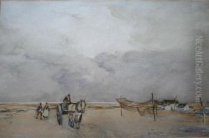 Fisherfolk On A Broad Beach by John Terris