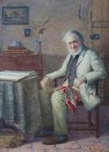 Gentleman Seated At A Table, Reading A Book Inan Interior - view 1