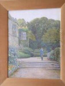 Young Man In18th Century Costume On The Garden Steps by Henry M. Terry