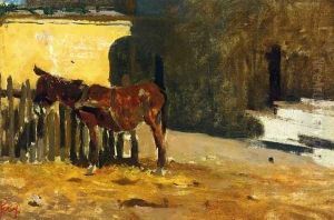 A donkey in the yard by Mariano Jose Maria Bernardo Fortuny y Carbo