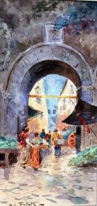 Mercatino - Acquerello Su Cartone Mercatino - Acquerello Su Cartone