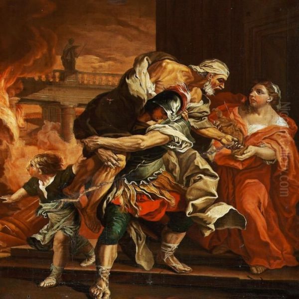 Aeneas Fleeing The Burning Troy - view 1