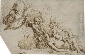 Sheet Of Studies With A Woman And Putti And A Man'shead