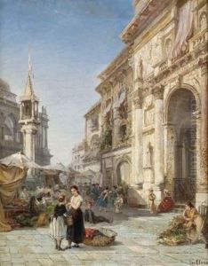 Place Du Marche En Italie by Pierre-Henri-Theodore Tetar van Elven