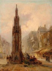 City Square With Gothicmonument by Pierre-Henri-Theodore Tetar van Elven