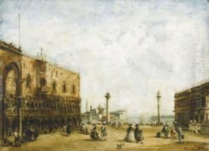 Piazzetta Di San Marco Mit Dogenpalast Und Staffage. by Pierre-Henri-Theodore Tetar van Elven