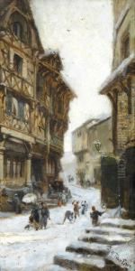 Winterliche Strassenpartie Mit Figurenstaffage by Pierre-Henri-Theodore Tetar van Elven