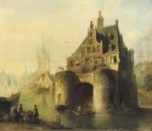 The Waterslootse Poort With The Oude Kerk Beyond, Delft