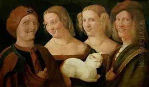 Four People Laughing at the Sight of a Cat by Niccolo Frangipane