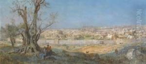 Jerusalem, Seen From The Mount Of Olives by Pierre-Henri-Theodore Tetar van Elven