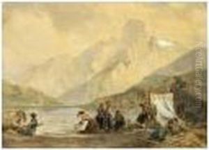 Women Washing Clothes In A Mountain Lake Women Washing Clothes In A Mountain Lake