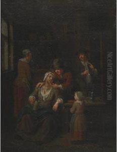 Interior Of A Kitchen With A Peasant Family by Josef Horemans Younger The Jan