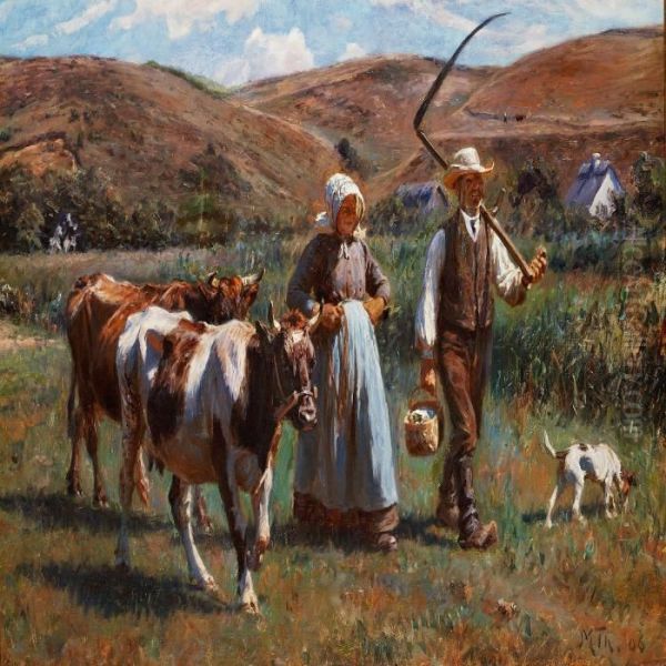 A Farmer And His Wife On Their Way To Work In The Field - view 1