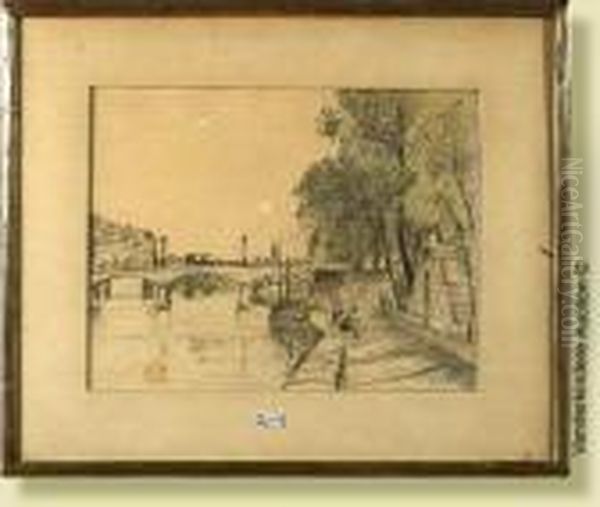 Quaisde Paris Animes, Fusain
Rehausse Aux Pastels Sur Papier. Signe Enbas A Droite P. Thevenet. Ecole
Belge. Dim.: 30,5x39cm. - view 1