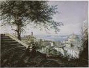 A View Of Rome Looking Towards The Castel Sant'angelo by Jean Thomas Thibault