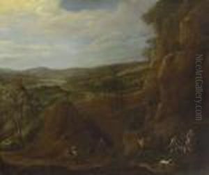 Felsige Flusslandschaft Mit Figurenstaffage. by Johann Alexander Thiele