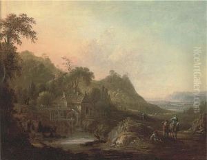 A Wooded River Landscape With Travellers On A Track A Wooded River Landscape With Travellers On A Track