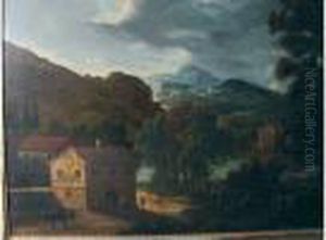 Paysage Montagneux Avec Paysans Vendangeant