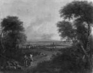 Weite Landschaft Mit Wanderern. by Johann Alexander Thiele