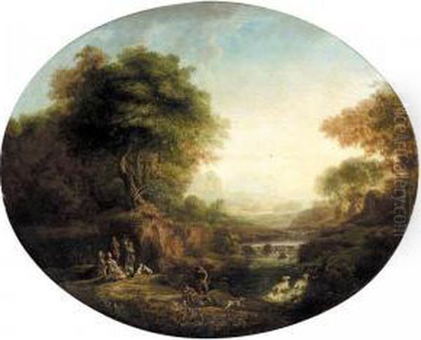 A River Landscape With Huntsmen And Shepherds - view 1