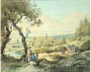 Promeneurs Devant Un Chateau Dit
"la Reine Hortense Et Ses Deux Fils Se Promenant Devant Le Chateau De
Saint-leu" by Claude I Thienon